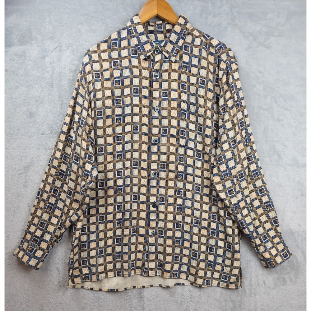 Pusser's West Indies Men's Silk Large Hawaiian Golf Geometric Square Camp Pocket